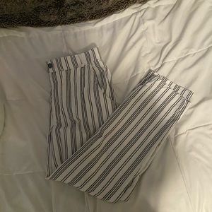 grey and white striped pants
